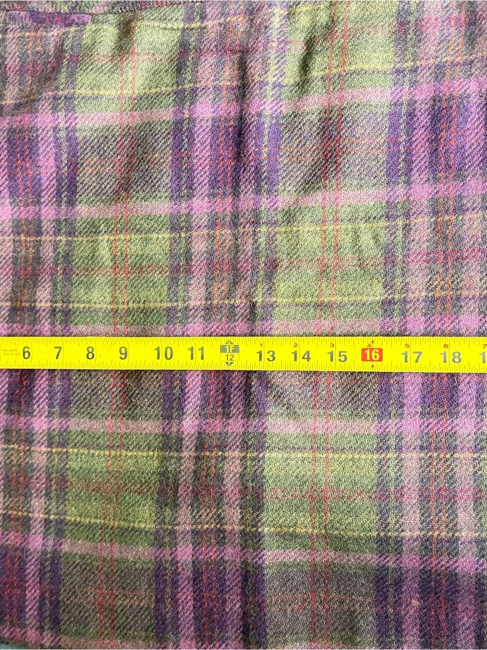 LL Bean Womens Sz 16 A-Line Purple Olive Plaid Wool Blend Skirt Lined, Side Zip